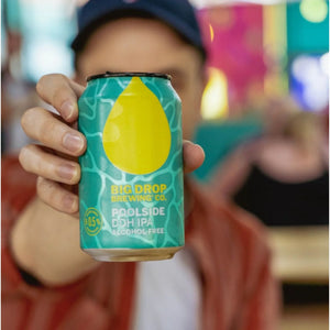 Person holding a Big Drop Poolside Alcohol-Free DDH IPA Can