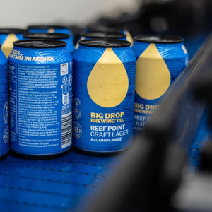Row of Big Drop Reef Point Alcohol-Free Lager Cans